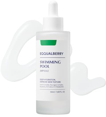 EQQUALBERRY Swimming Pool Ampoule - Hyaluronic Acid Serum for Glass Skin | Deep Hydration and Soothing with CICA Extracts | Korean Skin Care Serum, 1.69 Fl. Oz. 50ml