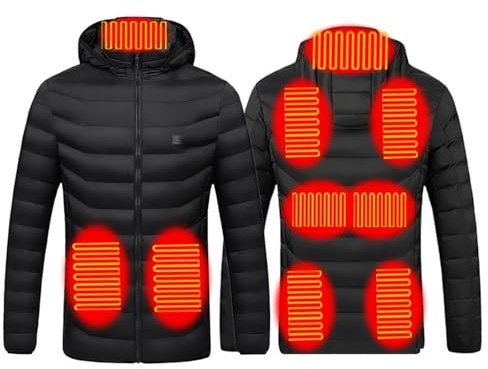 Beheizbare Winterjacke Damen Beheizbare Jacke Herren Heizjacke Jacke mit Heizung USB Elektrische Beheizte Jacke mit 9 Heizzonen Winterjacke Pufferjacke Heizmantel Kapuze Funktionsjacke Outdoorjacke