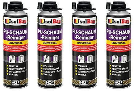 Isolbau PU-Schaum Reiniger - 4 x 500 ml Dose Schaumreiniger für PU-Schaumpistolen, Pistolenreiniger, Reinigungsmittel, Entfetter, Ventile & Oberflächen