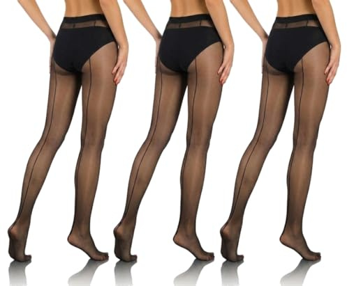 sesto senso Nahtstrumpfhose 20 DEN Strumpfhose mit rückwärtiger Naht transparente Feinstrumpfhose mit Stringoptik einzeln & im 3er Pack