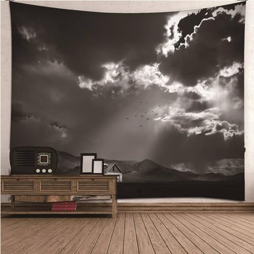 Mesnt Tapisserie Wandteppich, Dunkle Wolken Weichen Stoff Wohnzimmer Schlafzimmer Teppich Picknickdecke Wanddeko (Grau, 210 x 140 cm)