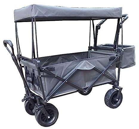 ABNNHK Wäschewagen Handwagen, Zusammenklappbarer Gartenwagen, Schwerlastwagen Mit Überdachung, Multifunktions-Einkaufswagen Für Outdoor-Camping-Strand-Ziehwagen Mit 4 Rädern, Tragkraft 15