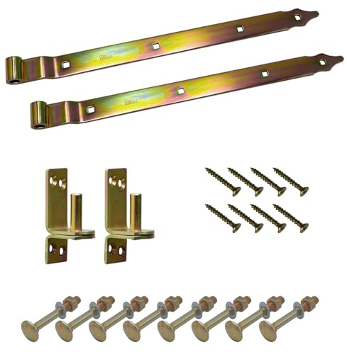BRESKO Ladenband gekröpft mit Kloben und Schrauben Set 300-800 mm Torband Türband Scharnier Bandscharnier Tor Gartentor Beschlag (Gelb verzinkt, 500x40x5 mm)