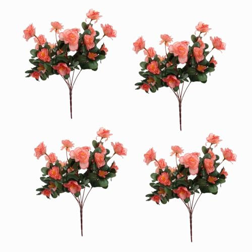 WJHDWYD 4 Blumensträuße, schöne künstliche Azaleen, for Selbermachen, hohe Kunstseide, dekorative Blumen, Heim- und Außendekoration (weiß)(Champagne)