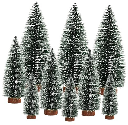 YINZZTRY Mini Weihnachtsbaum, Künstlich Miniatur Tannenbaum, Mini Grün Tannenbaum, Naturgetreuer Christbaum mit Schnee-Effek für Tischdeko, DIY Weihnachtsdeko, Schaufenster, 9 Stück