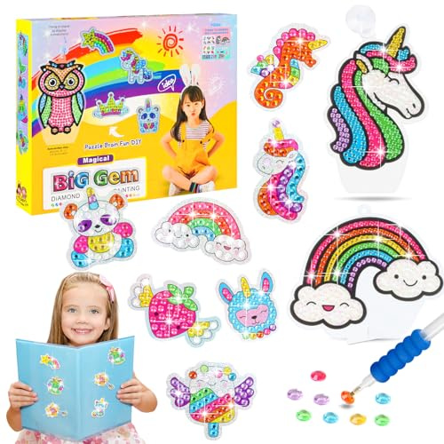 Jovicos Basteln Mädchen 5 6 7 8 9 10, Diamond Painting Sticker Bilder Spielzeug, Einhorn Geschenke Mädchen 4-10 Jahre, Kreativset Kleinkind Bastelset Kinder ab 6 Jahre