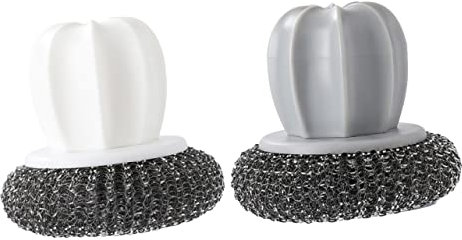 PHENOFICE 2pcs Steel Ball Cleaning Brush Handle Mini Dish Brush for Kitchen Washer Wire Ball Scrubber for Dish Washing for Pot Cleaning and Kitchen Scrubbing Random Color