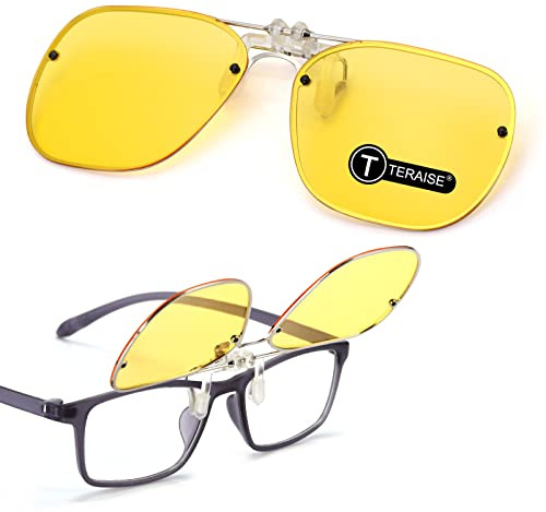 TERAISE Clip-on Nachtsichtbrille Flip up zu tragen über Brillen Frauen und Männer HD Polarized Anti Glare, Nachtfahrt Brille geeignet für Outdoor/Fahren UV400