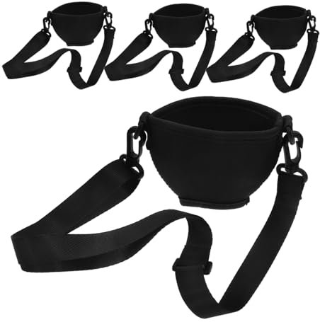 LABRIMP Wine Glass Holder Hanging Lanyard Set Large Black Neoprene Stemmed Wine Goblet Sleeves Neck Strap Funnel 4pcs Drinking Cup Support Strap for Festival Party