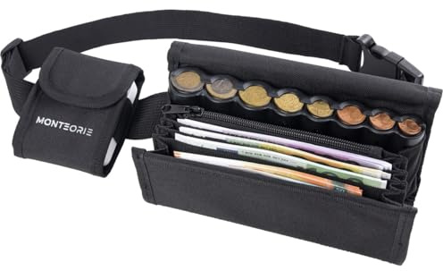 MONTEORIE Sacoche de Service Professionnels de la Vente avec Monnayeur Euro et Compartiment TPE Carte Bancaire - Sacoche Ceinture Sécurisée avec Verrou et Fermetures AimantéES