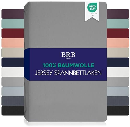 BRB Home Spannbettlaken 180x200cm - Spannbetttuch für Dicke Matratzen bis zu 27 cm 100% Baumwolle Oeko-TEX Zertifiziert Bettlaken Jersey Bettware Bettbezug für Boxspringbett (Hellgrau - 180x200)