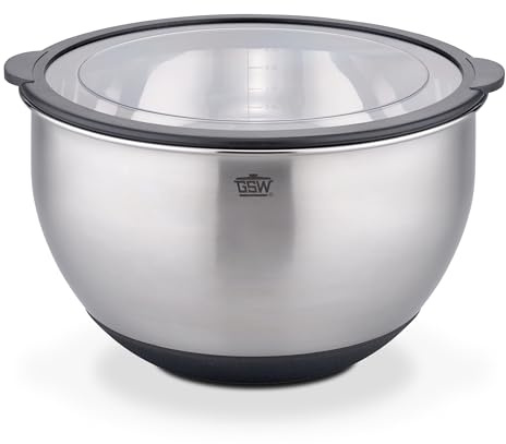 GSW Servierschüssel Primo 24 cm, Hochwertige Edelstahl Rühr- & Salatschüssel mit luftdichtem Deckel, Teigschüssel, Küchenschüssel & Servierschale, 4.8 L, Silber