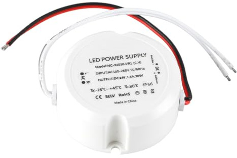 Laroal LED Trafo 24V 36W Mini Ring Netzteil Transformator 230V auf 24V AC auf DC Kein Flimmern Kein Lärm IP66