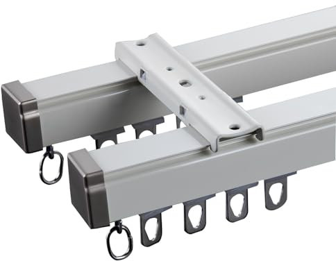 WATAOW Doppio Binario per Tende, Set Binario A Soffitto con Cursore Silenzioso, Aste per Tende A Parete, Bastone Tende Divisorio Soggiorno Camera da Letto(95cm/3.1ft)