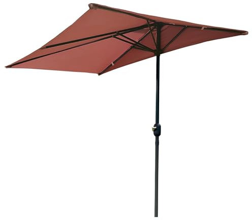 GUOGLZ Sonnenschirm Halbrund, Halb-Sonnenschirm, Balkonschirm, Kurbelschirm, Gartenschirm, Marktschirm Für Garten, Balkon, Terrasse, Pool(Coffee)