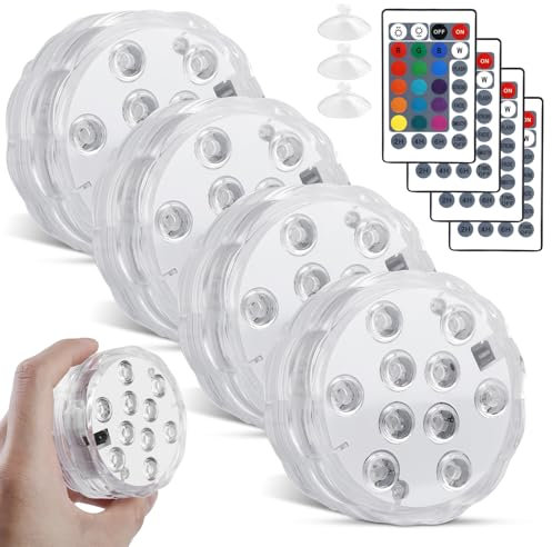 Iluminación de piscina LED sumergible impermeable con mando a distancia y temporizador, 10 LED y ventosa, festival Halloween, Navidad, boda, lote de 4