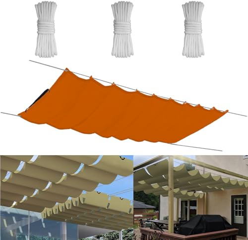 Einziehbare Welle Sonnensegel 3.5x4M, Verstellbar Aufrollbar Sonnenschutz Mit ösen, Spannmarkise Beschattung, Markise Wasserdicht Verstellbar Markisenstoff Für Terrassenüberdachung - Orange