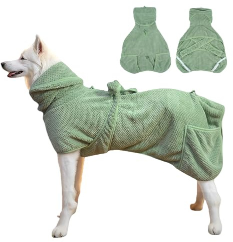 Super Absorbent Dog Bathrobe Pineapple Soft Fast Drying Dogs Towel Robe Adjustable Drying Coat for After Bath with Hood (Pineapple Green, XX-Large)