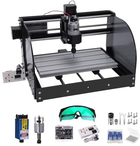 2-in-1 CNC-Fräsmaschine mit 15W Modulgravur, Aufgerüstete CNC Graviermaschine für PCB PVC Holz DIY, mit GRBL Steuerung Offline-Steuerung, 20-teilige Fräserbits(3018-Pro-MXA)