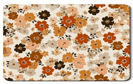 Floral Dish Drying Mats For Kitchen, Autumn Floral Absorbent Rubber Dish Drainer Rack Mat, Vintage PU Leather Drying Pad For Coffee Bar Protector 12x20 Inch