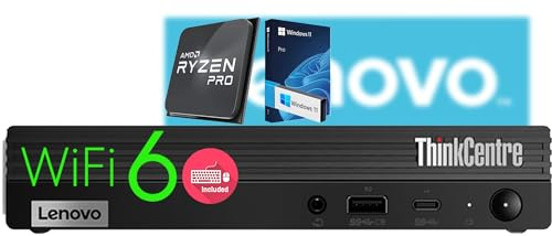 Lenovo Mini Desktop PC, AMD Ryzen 5 PRO Processor, 16GB DDR4, 1TB PCIe SSD, Wi-Fi 6, Bluetooth 5, USB-C, HDMI, DisplayPort, RJ-45, Windows 11 Pro – Ultra-Compact Office & Productivity Desktop