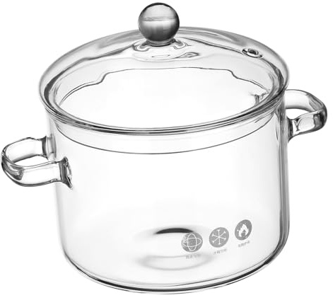 VALICLUD Faitout en verre avec couvercle et poignées, haute teneur en borosilicate transparent, casserole à soupe pour la cuisine à la maison et sur la cuisinière