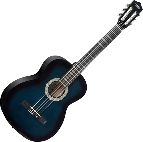 Classic Cantabile Chitarra Classica 4/4 - Chitarra da concerto con corpo in tiglio, manico in Okoume e corde in nylon - finitura lucida Blueburst - ottimale per principianti e chitarristi avanzati
