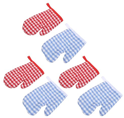 SAFIGLE Lot de 6 Moufles Cuisine pour Garçon et Filles Maniques Résistantes à la Chaleur pour Micro-Ondes en Tissu Doux à Carreaux Rouge et Bleu Clair Adaptées aux Petites Mains pour