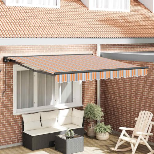 Seitenmarkise Gelenkarmmarkise Sonnenmarkise,Einziehbare Markise Bunt gestreift 350x250 cm Stoff,Für Balkon,Terrasse,Garten, Vielseitig Einsetzbar