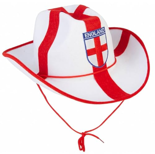 England cowboyhatt – paket med 1 – St George Cross western maskeradhatt engelsk flagga festtillbehör för rugby cricket fotboll VM euro St. George's Day festivaler och sportevenemang