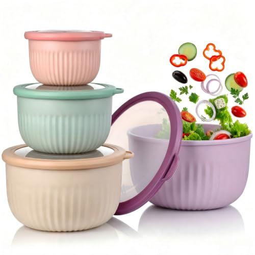 VINATO Insalatiera 4 Pezzi (0.5L/1L/2L/3L) in PP Senza BPA per Cucina - Adatte a Microonde, Lavastoviglie e Frigo | Ciotole Cucina | Ciotola Insalata