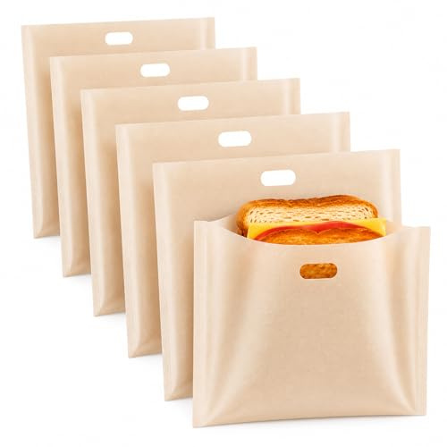 Non-Stick Toaster Bags [6x LARGE Size] Premium Reusable Toaster bags 100% BPA & Gluten FREE for Grilled Cheese Sandwiches Pizza Panini