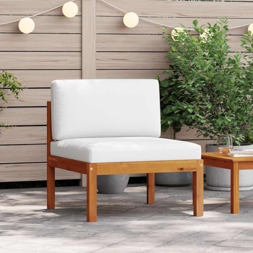 PTUGUOF Divano da giardino in legno di acacia con schienale in corda intrecciata e cuscino rimovibile, divano centrale modulare per terrazza, giardino o cortile