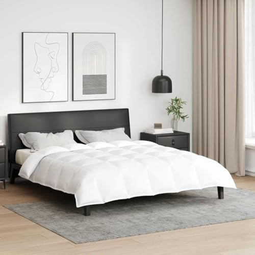 LoogCape 2-i-1-täcke vitt 200 x 200 cm med fjäderfyllning för året runt bruk andas och tvättbar, lätt quiltad säng för vinter och sommar, allergivänligt, inklusive klämknappar