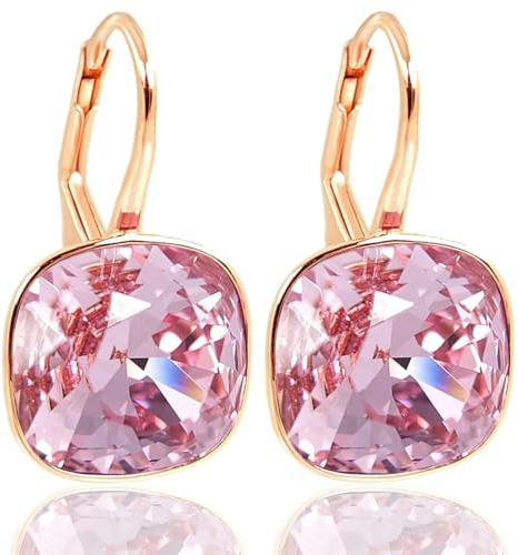 Ohrringe Rosegold 925 Sterling Silber Kristalle Kissenschliff 12 x 12 mm NOBEL SCHMUCK