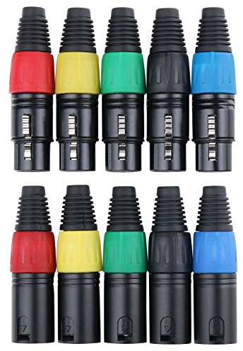 Pronomic XFXMPLUG Color XLR Stecker female/male - 2x 5er Pack, Verriegelbar | Ausführung: 3-polig, Stecker farbig kodiert, Spezielles Gehäuse-Design für optimale Griffigkeit, Stabiles Druckguss-Gehäuse