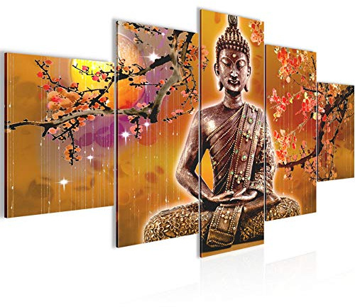Runa Art - Bilder Buddha Feng Shui 200 x 100 cm 5 Teilig XXL Wanddekoration Design Beige Orange 500651a