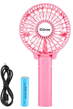 iEGrow Handventilator Tragbarer Mini Ventilatoren USB Wiederaufladbarer [2-9 Betriebsstunden] 3 Geschwindigkeiten Aufladbarem Batterie für Reisen Zuhause(Pink)
