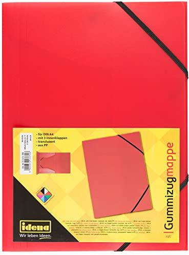 Idena 213372 - Portfolio Folder with Elastic Band for DIN A4, Made of Polypropylene, Translucent red, 1 Piece