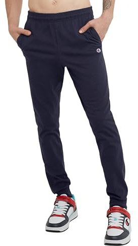 Champion Mens Joggers, Everyday Cotton, Lightweight Lounge Knit For Men, 31 Sweatpants, Navy C Patch Logo, Large US