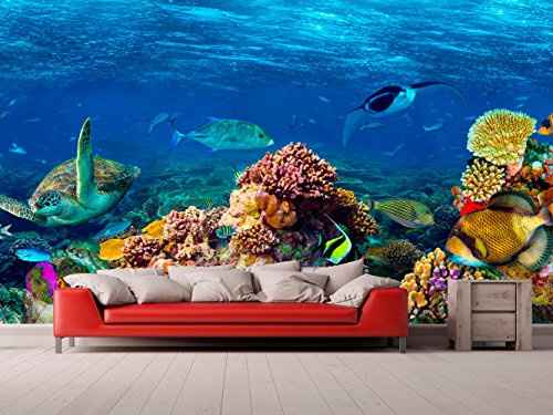Fotomural Vinilo Pared Corales y Especies Fondo Marino | Fotomural para Paredes | Mural | Vinilo Decorativo | Varias Medidas 200 x 150 cm | Decoración comedores, Salones, Habitaciones...