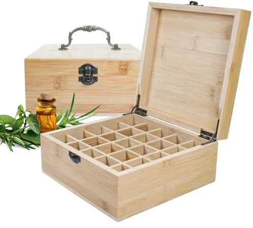 Ätherische Öle Aufbewahrung, Ätherische Öle Holzbox, Ätherisches Öl Display Ständer Halter Organisator, 25 Löcher Holz Box Veranstalter Aufbewahrung Box für Nagellack, Duftöle, Ätherische Öle