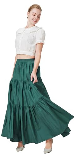 BEAUTELICATE Jupe Longue Médiévale Victorienne De Femme en Coton Pur Jupe À Étages Evasée Retro Moyen Age Costume De Femme Fêtes Renaissance Carnaval Vert Chasseur,S