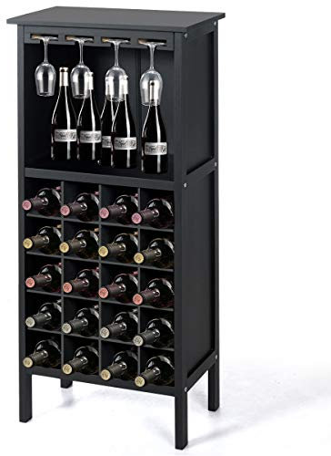 DREAMADE Weinschrank aus Holz für 20 Flaschen, Weinregal mit Weinglashalter, Flaschenregal, Weinständer Weinhalter Gläserregal mit Vintage Still, Weinflaschenhalter (Schwarz)