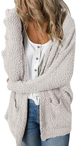 MEROKEETY Womens Fuzzy Chunky Oversized Cardigan Sweaters, Bat-Beige, M