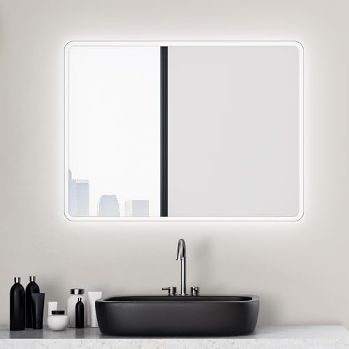 Talos Moon Badspiegel mit Beleuchtung 80x60 cm - Badezimmerspiegel mit Beleuchtung - feuchtraumgeeignet durch umlaufenden Aluminiumrahmen - Spiegel mit Lichtfarbe in Neutralweiß
