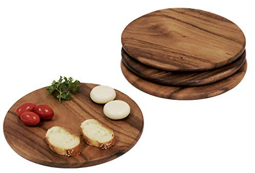 Woodard & Charles Runde Teller aus Akazienholz, 22,9 cm, zum Servieren von Charcuterie, Sushi, Dessert, Brot und mehr, 4 Stück