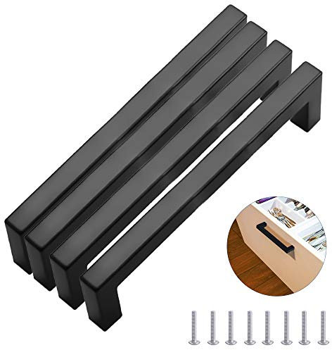 MEEQIAO Griffe für Küchenschränke,Küchengriffe, Modisch Edelstahl Quadrat Griffe, Mehrweg, für Küchen, Schubladen, Schrank, Möbel (320 MM, 4 Stück, Schwarz)
