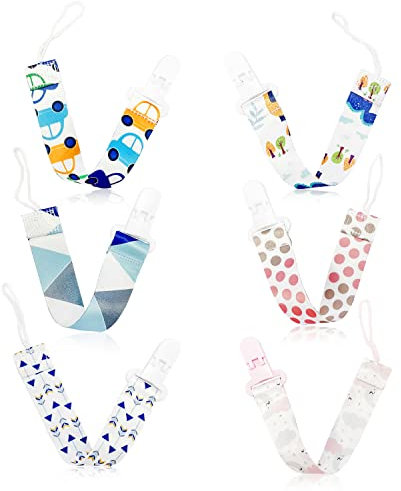6 Schnullerkette Baby Schnullerkette, Schnullerkette mit Clip für Jungen und Mädchen.