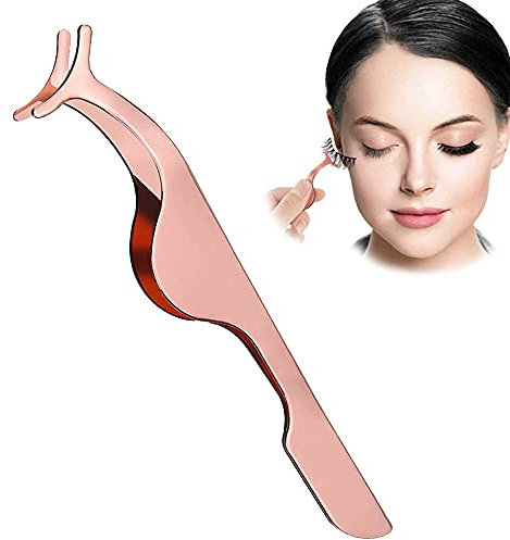Eyelash Applicator Tool Stainless Steel,Eyelashes Clip for Loading and Unloading False Eyelashes(Rose Gold)